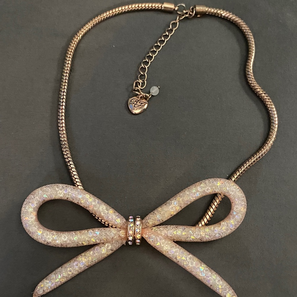 Betsey Johnson Glittering Bow Necklace with Gold Chain